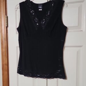 Elegant Black Sleeveless Blouse with Lace Detail